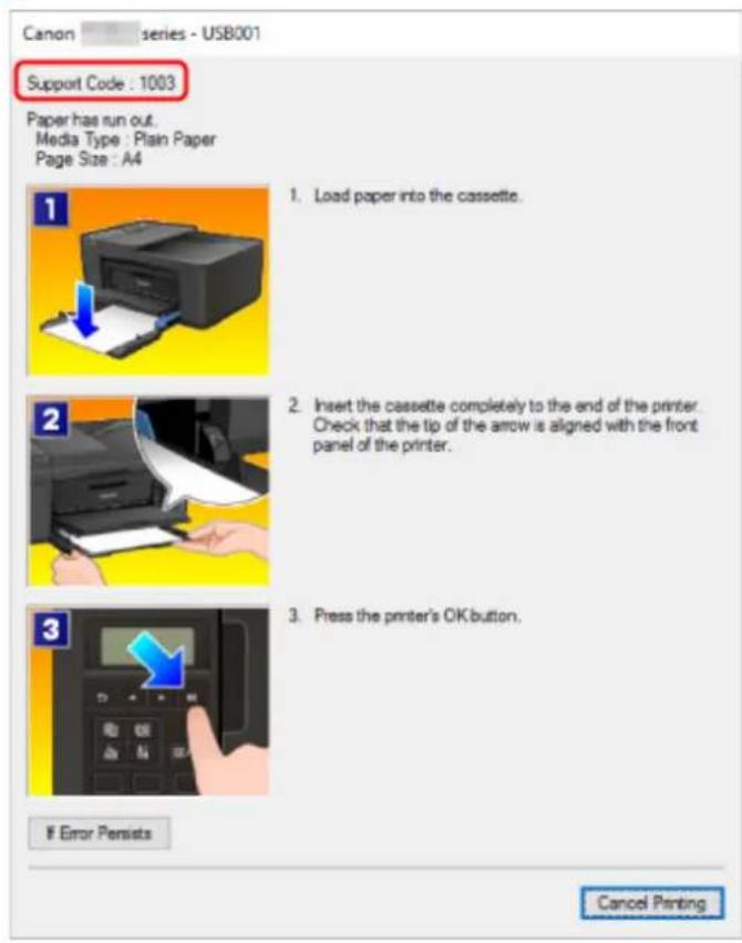CANON Pixma TR4520 - When a Support Code and a message are displayed on the computer screen (Windows): - 1