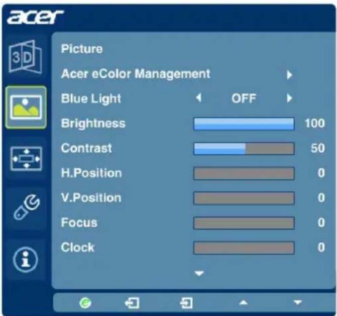 ACER G276HL - Adjusting the picture quality - 1