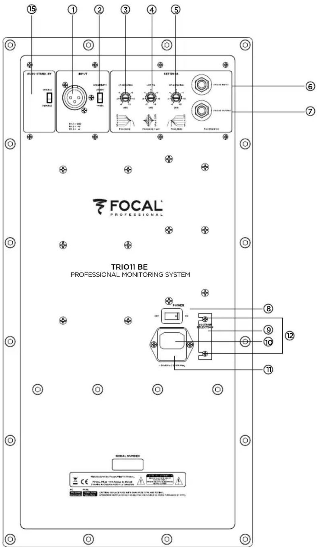 AUTO STAND-BY ORACLE TURALE BIV/T STANDARD +40V +40V +40V SETTING JF 2000/2005 LMT 76 OFF 2000/2005 CLOCK SWITCH FIXEDLINE FIXEDLINE / CAN FIXEDLINE FIXEDLINE FOCUS SWITCH FOCUS SWITCH FOCAL® PROFESSIONAL TRIO11 BE PROFESSIONAL MONITORING SYSTEM POWER +4V +4V FUSITAN SELECTION -5.5V/3.5V/3.5V Res. SERIAL NUMBER Manufactured by FoCAI (PMR) in France. POCAL, PMR - XTR Avenue de Brink Zrakovia & Chisotria ADDITIONAL TURISICS AC 30% CNTM CANTINA FOICAR PASS REF. DANS FLEX TYPE AND DATA. APPROVED REF. INFLUO DE PARELLA FOR PENSORS ET TYPE. ⑥ ⑦ ⑧ ⑨ ⑩ ⑪ ⑪ ⑫