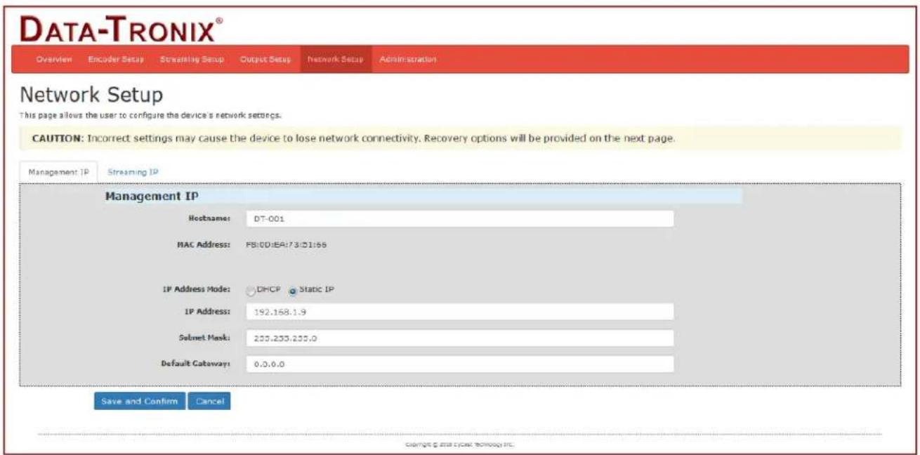 Data-Tronix DT-IPTV-QAM-ASI-4HC - Management IP Setup: - 1