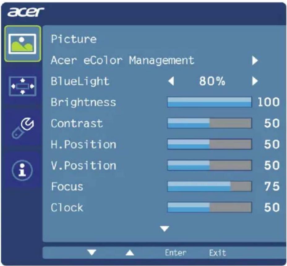 ACER EB321HQ - Adjusting the picture quality - 1