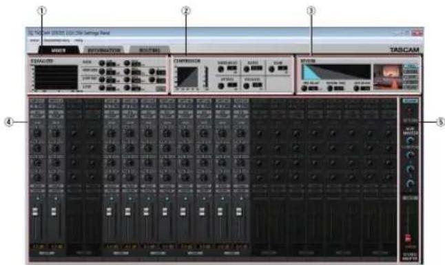 TASCAM 200.00 (LSC-350 Settings Panel) ① ② ③ TASCAM ④ ⑤