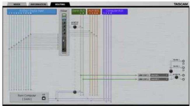 TASCAM SERIES 102i - Ajustes en la pantalla ROUTING - 1
