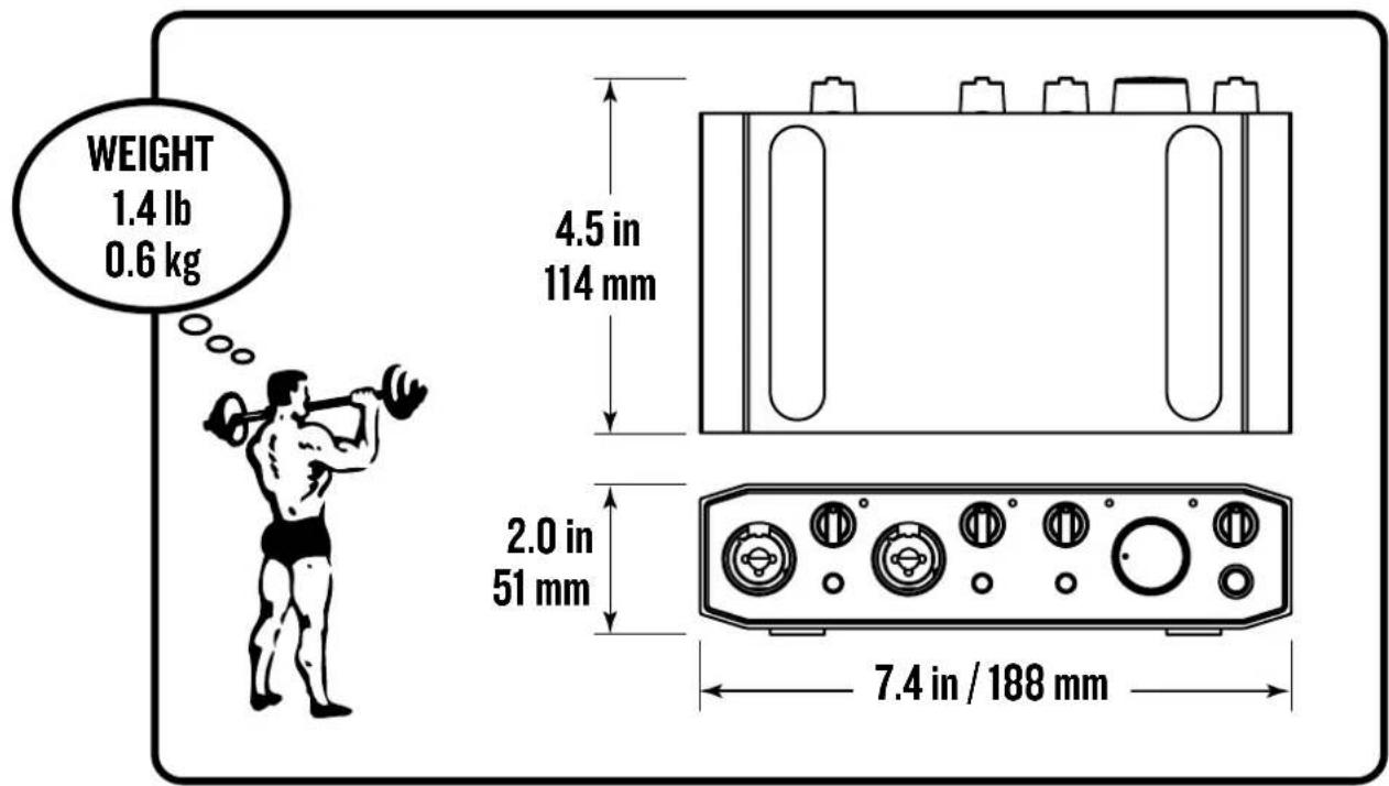 WEIGHT 1.4 lb 0.6 kg 4.5 in 114 mm 2.0 in 51 mm 7.4 in / 188 mm