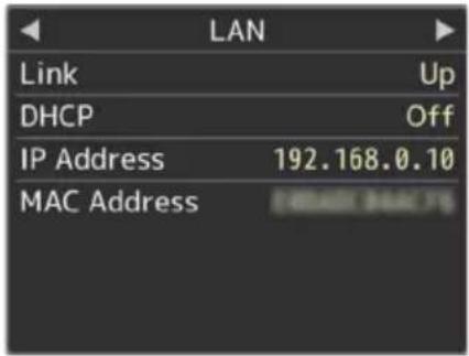 LAN Link Up DHCP Off IP Address 192.168.0.10 MAC Address 3444.75