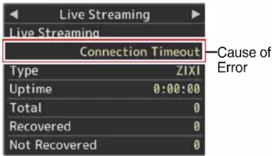 Live Streaming Live Streaming Connection Timeout Cause of Error Type ZIXI Uptime 0:00:00 Total 0 Recovered 0 Not Recovered 0