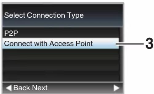 Select Connection Type P2P Connect with Access Point Back Next