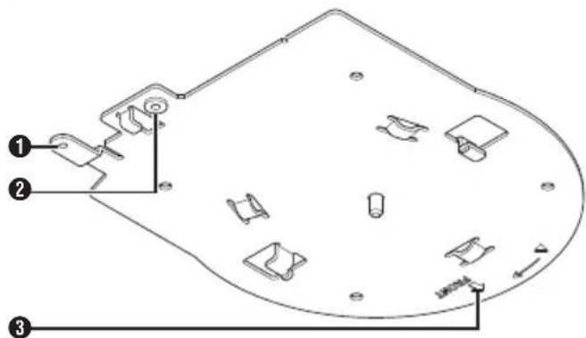 Technical diagram of a mechanical component with numbered parts and labeled connection points