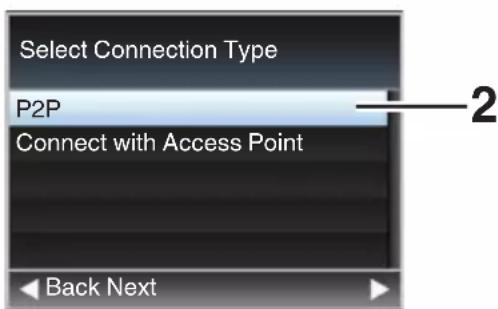 Select Connection Type P2P Connect with Access Point Back Next