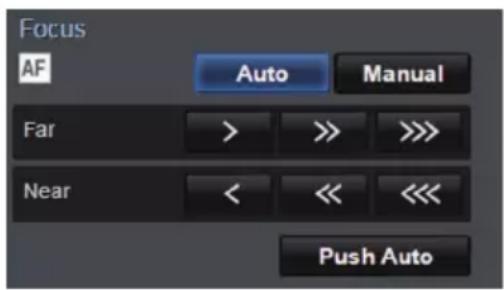 Focus AF Auto Manual Far > >> >> Near < << CCC Push Auto