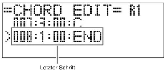 =CHORD EDIT= R1 :000:3:00:0 :>000:1:00:END Letzter Schritt