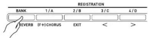 REGISTRATION BANK 1/A 2/B 3/C 4/D REVERB (F+)CHORUS EXIT < >