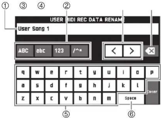 USER NIDI REC DATA RENAME User Song 1 ABC abc 123 /^a < > q w e r t y u i o p a s d f g h j k l z x c v b n m Space Enter
