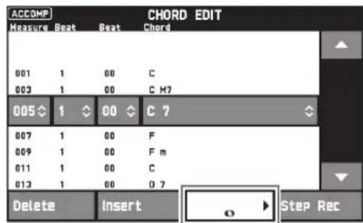 ACCOMP Measure Beat Beat Chord 001 1 00 C 003 1 00 C M7 005 1 00 C 7 007 1 00 F 009 1 00 F m 011 1 00 C 013 1 00 D 7 Delete Insert o Step Rec