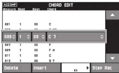 ACCOMP Measure Beat Beat Chord 001 1 00 C 002 1 00 C 7 005 1 00 C 7 007 1 00 F 009 1 00 F m 011 1 00 C 013 1 00 D 7 Delete Insert o Step Rec