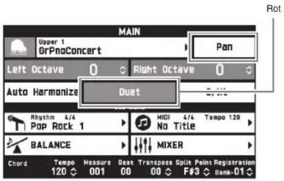 MAIN Upper 1 GrPnoConcert Pan Left Octave 0 Right Octave 0 Auto Harmonize Duet Rhythm 4/4 Pop Rock 1 MIDI 4/4 Tempo 120 No Title BALANCE MIXER Chord Tempo Measure Beat Transpose Split Point Registration 120 001 00 00 F#3 Bank-01 Rot