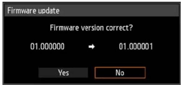 Firmware update Firmware version correct? 01.000000 → 01.000001 Yes No