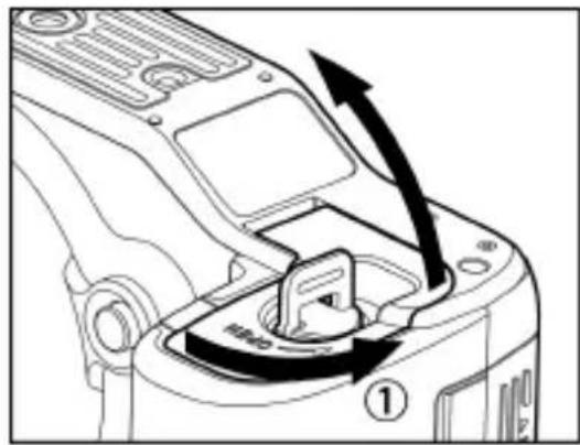 Diagram of a camera module with directional arrows indicating movement or force, labeled with 'H20' and numbered step 1.