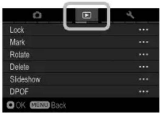Lock Mark Rotate Delete Slideshow DPOF OK MENU Back