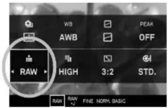 WB PEAK AWB OFF RAW HIGH 3:2 STD. RAW RAW FINE NORM BASIC