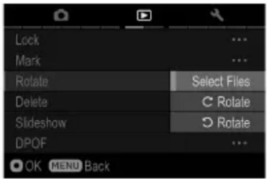 Lock Mark Rotate Select Files Delete Rotate Slideshow Rotate DPOF OK MENU Back