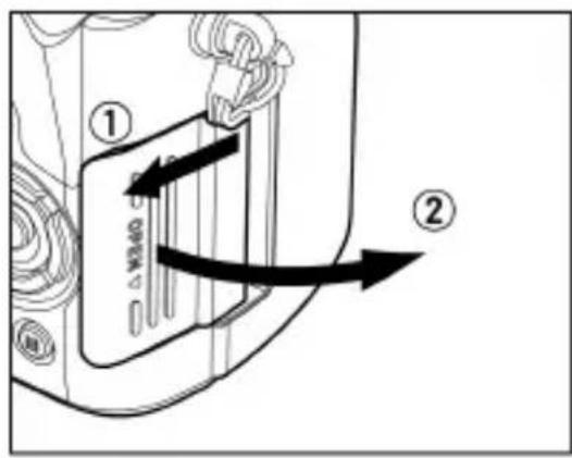 Diagram showing a device with labeled parts and directional arrows indicating movement or flow, marked as ① and ②.