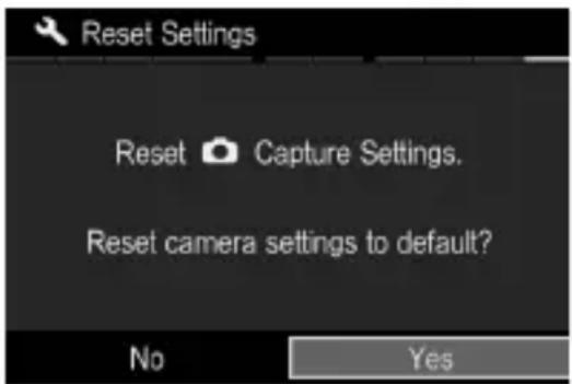 Reset Settings Reset Capture Settings. Reset camera settings to default? No Yes