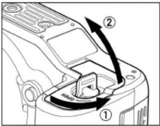 Diagram of a camera mode dial with labeled parts and directional arrows indicating motion or movement.
