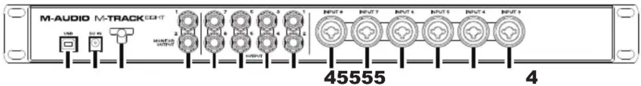 M-AUDIO M-TRACK ECHT USB DOWN MAIN/TH OUTPUT INPUT 6 INPUT 7 INPUT 6 INPUT 5 INPUT 4 INPUT 3 45555 4