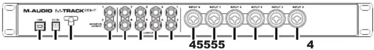 M-AUDIO M-TRACK 8GHT USB DC IN MONITOR OUTPUT 1 2 3 4 5 6 7 OUTPUT INPUT 8 INPUT 7 INPUT 6 INPUT 5 INPUT 4 INPUT 3 45555 4