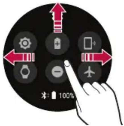 Diagram showing a hand interacting with a device control panel displaying icons like gears, battery, and airplane.
