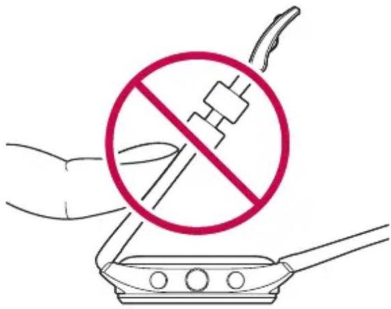 Safety warning sign showing a frying pan with a crossed-out electrical plug and no text indicating the prohibition of using it.