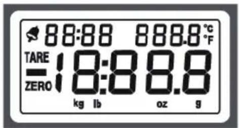 88:88 888.8°C TARE =18:88.8 ZERO kg lb oz g
