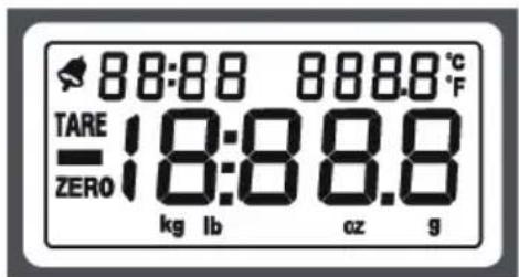 88:88 88.8.8 °C TARE =18:88.8 ZERO kg lb oz g