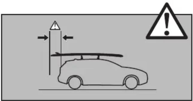 Diagram showing a car with directional arrows and an exclamation mark, likely indicating parking or traffic hazard.