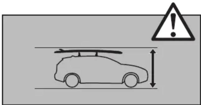 Warning sign showing a car with roof rack and warning symbol
