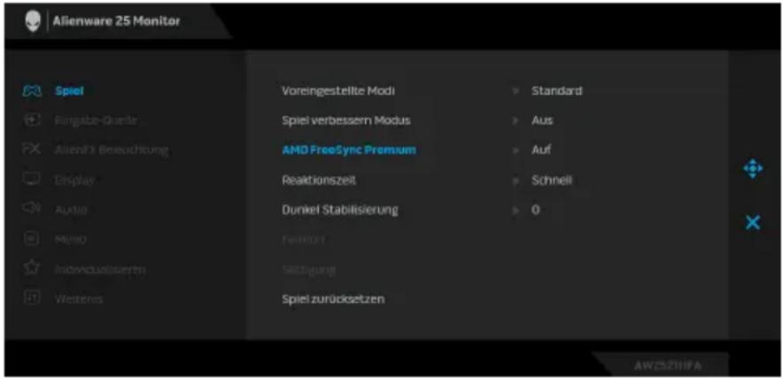 ALIENWARE AW2521HFA - Zugriff auf das Menüsystem - 2