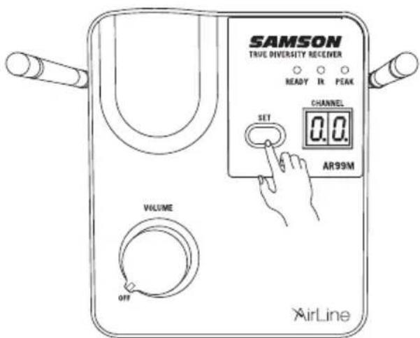 SAMSON TRUE DIVERSITY RECEIVER READY IN PEAK CHANNEL SET 0.0 AR99M VOLUME OFF AirLine