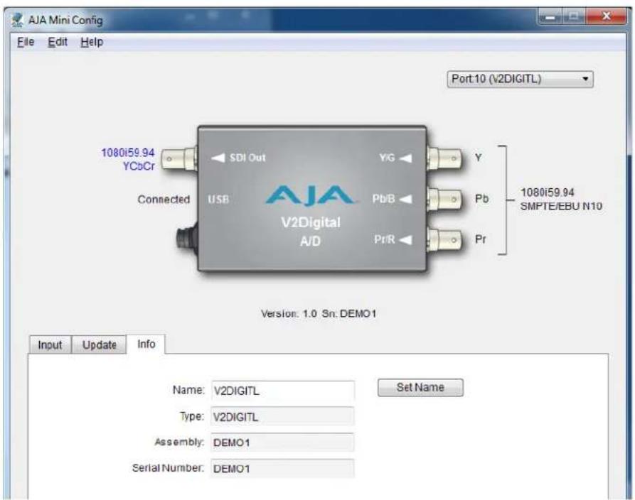 AJA V2Digital - Info Tab Screen - 1