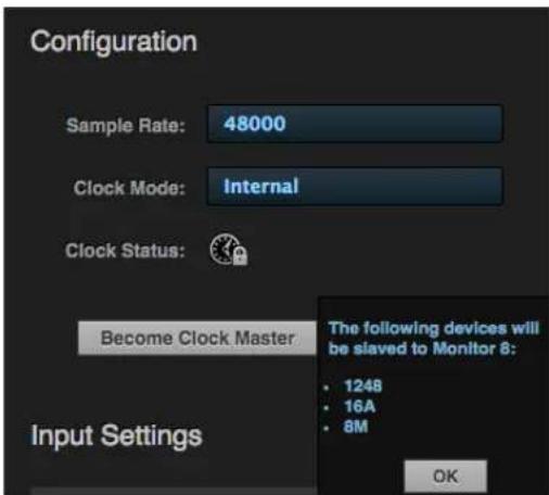 MOTU Monitor 8 - Choosing a master clock - 1