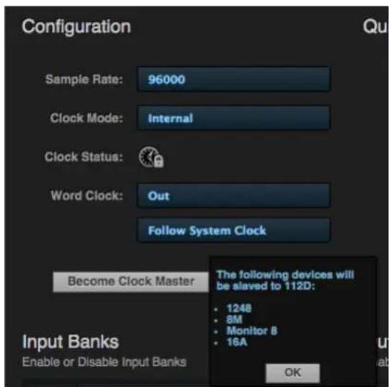 MOTU 112D - Choosing a master clock - 1