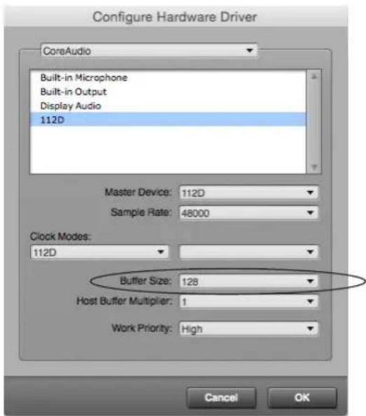 MOTU 112D - Adjusting buffer size on Mac OS X - 1