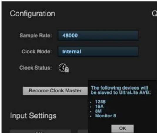 MOTU UltraLite AVB - Choosing a master clock - 1