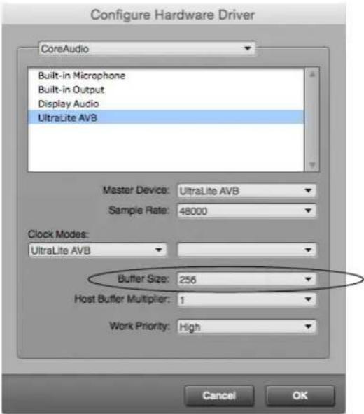 MOTU UltraLite AVB - Adjusting buffer size on Mac OS X - 1