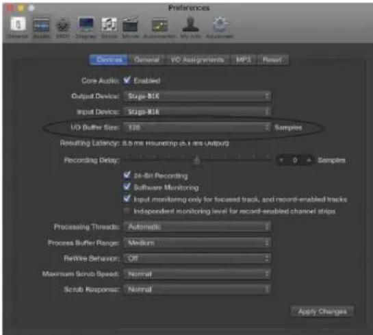 MOTU Stage-B16 - Adjusting buffer size on Mac OS X - 3