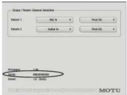 MOTU MicroBook IIc - Obtaining your MicroBook serial number - 1
