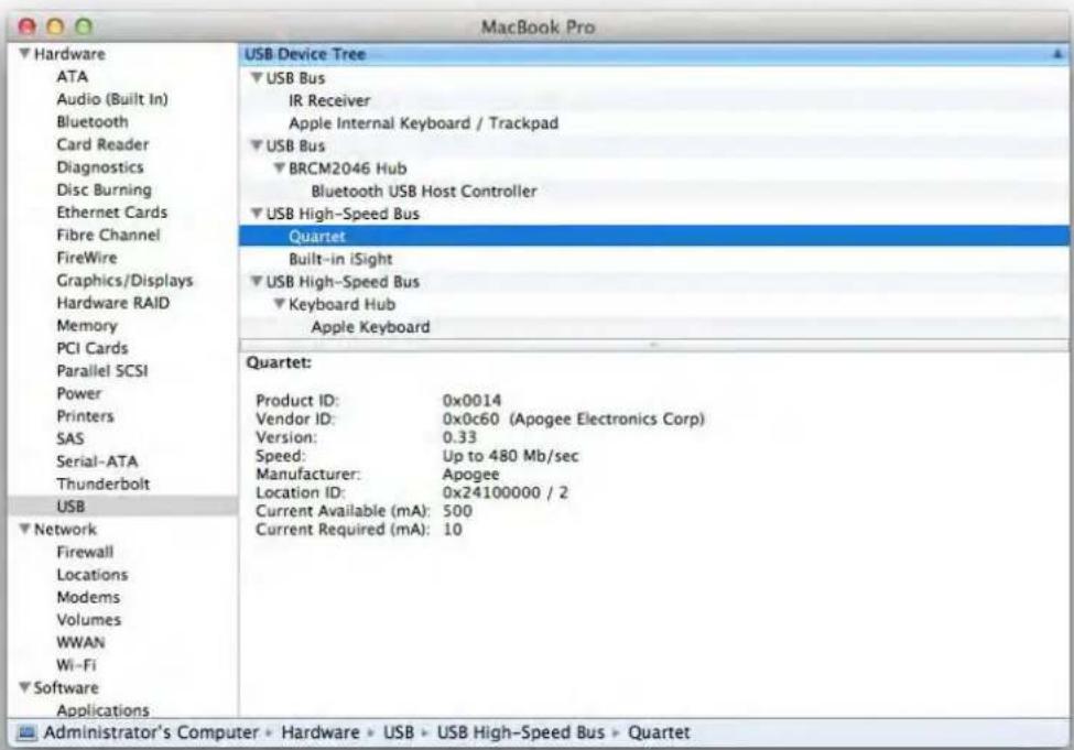 Apogee Quartet - Symptom: Quartet isn't recognized in System Preferences, Maestro or my DAW application. - 1