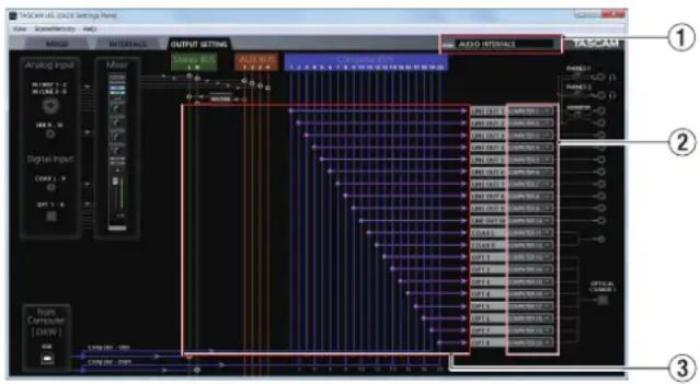 TASCAM US-20x20 - Einstellungen auf der OUTPUT SETTING-Seite vornehmen - 1