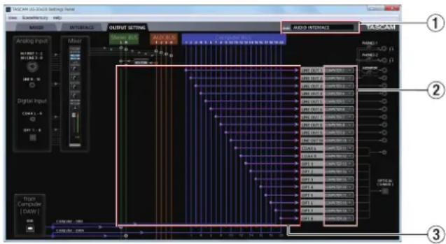 TASCAM US-20x20 - Ajustes en la pantalla OUTPUT SETTING - 1