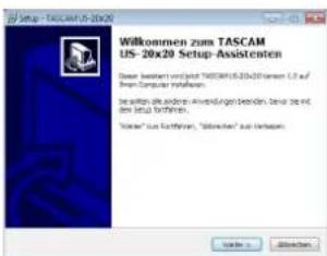 Wilkommen zum TASCAM US-20x20 Setup-Assistenten Diese Immittent und sonst TASCAM US-20x20 werden 1.0 auf davon Computer software. In addition, also contains anwendungen bei den Ziele sind der Setup-Anpass. "Ziele" zum Anpassen, "Anpassen" zum Betagen. OK OK ADDITION